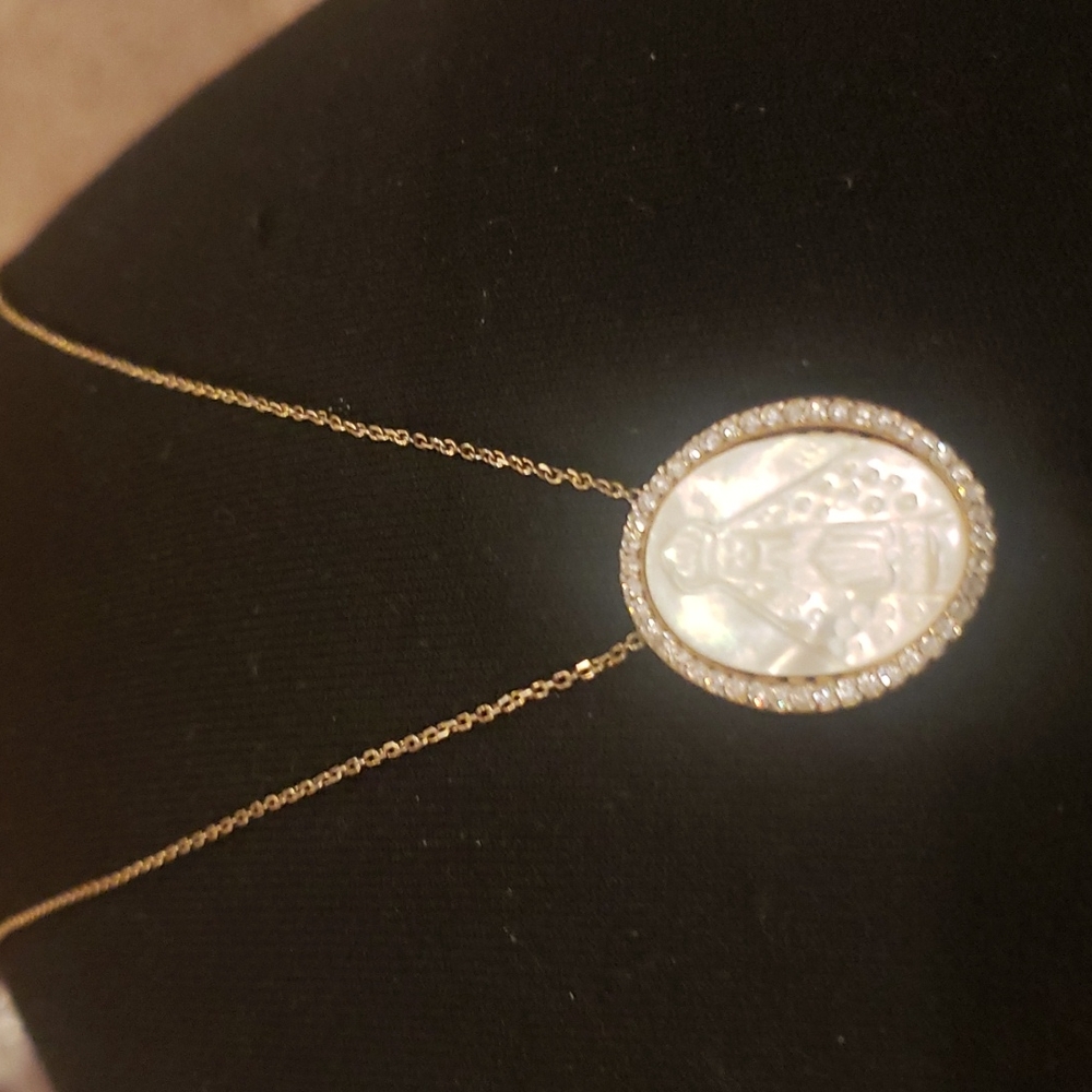 Italy 925 Gold Plated Sterling Silver Pearl Blessed Mother Virgin necklace